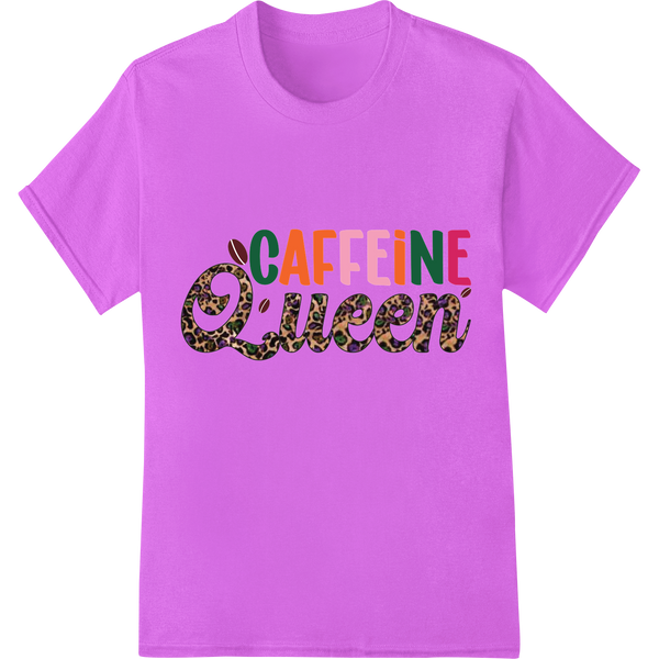 Caffeine Queen: Bold, Colorful Coffee Lover's DTF Print on purple shirt - SUPERDTF-DTF Prints-DTF Transfers-Custom DTF Prints