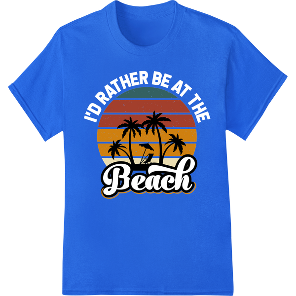 Retro Summer Vibes: Vintage Palm Tree Sunset DTF Print on blue shirt - SUPERDTF-DTF Prints-DTF Transfers-Custom DTF Prints