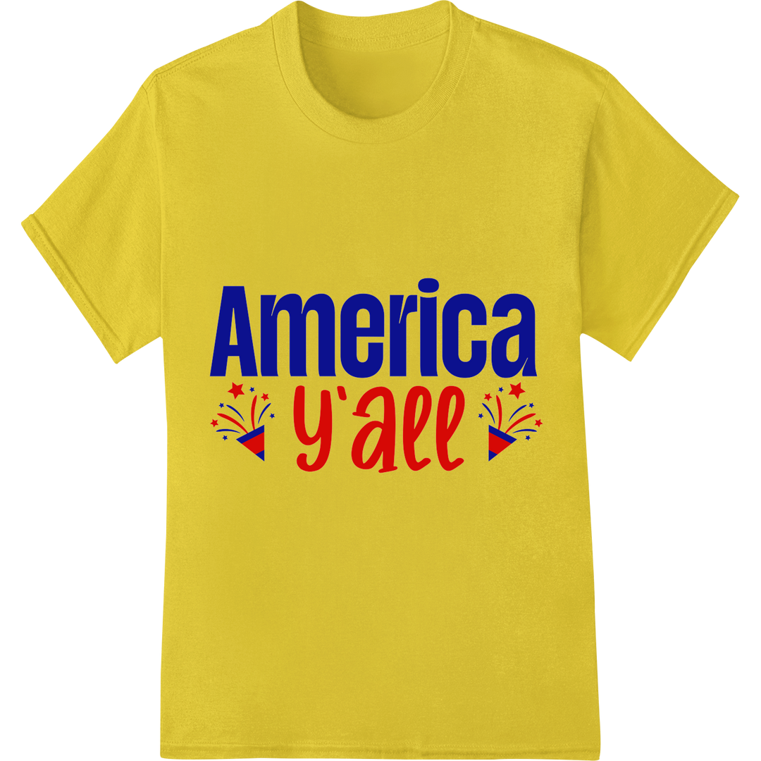 Bold America Y'all Patriotic 4th of July DTF Print Transfer on yellow shirt - SUPERDTF-DTF Prints-DTF Transfers-Custom DTF Prints