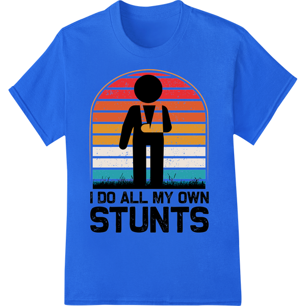 Retro Silhouette Stunt Tee: Witty DTF Print Heat Transfer on blue shirt - SUPERDTF-DTF Prints-DTF Transfers-Custom DTF Prints