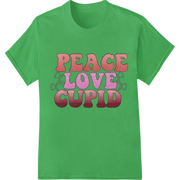 Spread Love with 'Peace Love Cupid' Valentine's DTF Transfer on green shirt - SUPERDTF-DTF Prints-DTF Transfers-Custom DTF Prints