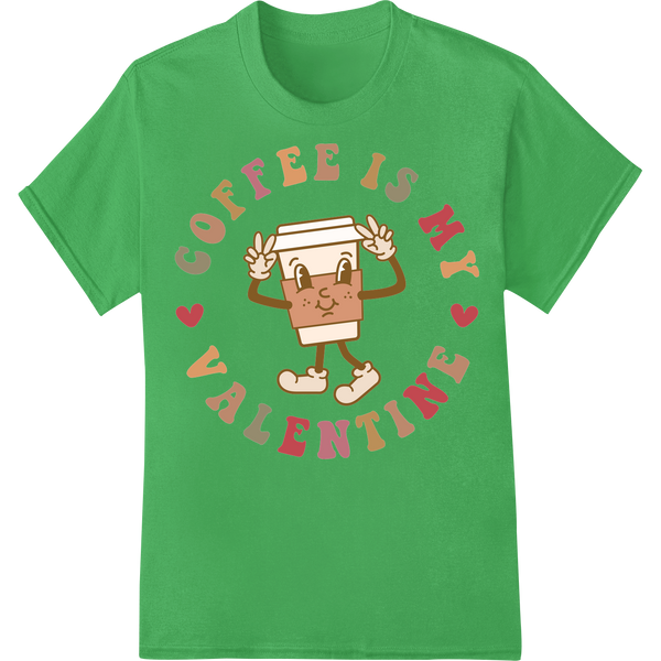 Retro Coffee is My Valentine DTF Heat Transfer Design on green shirt - SUPERDTF-DTF Prints-DTF Transfers-Custom DTF Prints