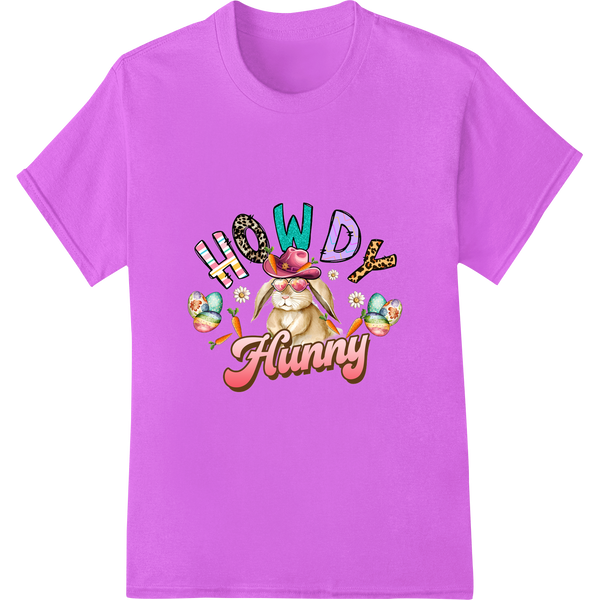 Adorable Easter Bunny DTF Print - Howdy Hunny! on purple shirt - SUPERDTF-DTF Prints-DTF Transfers-Custom DTF Prints