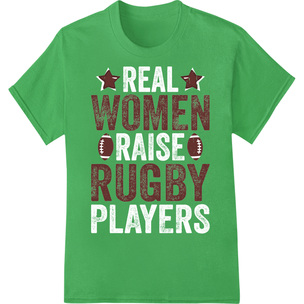 Bold Distressed 'WOMEN RUGBY' DTF Print Heat Transfer on green shirt - SUPERDTF-DTF Prints-DTF Transfers-Custom DTF Prints