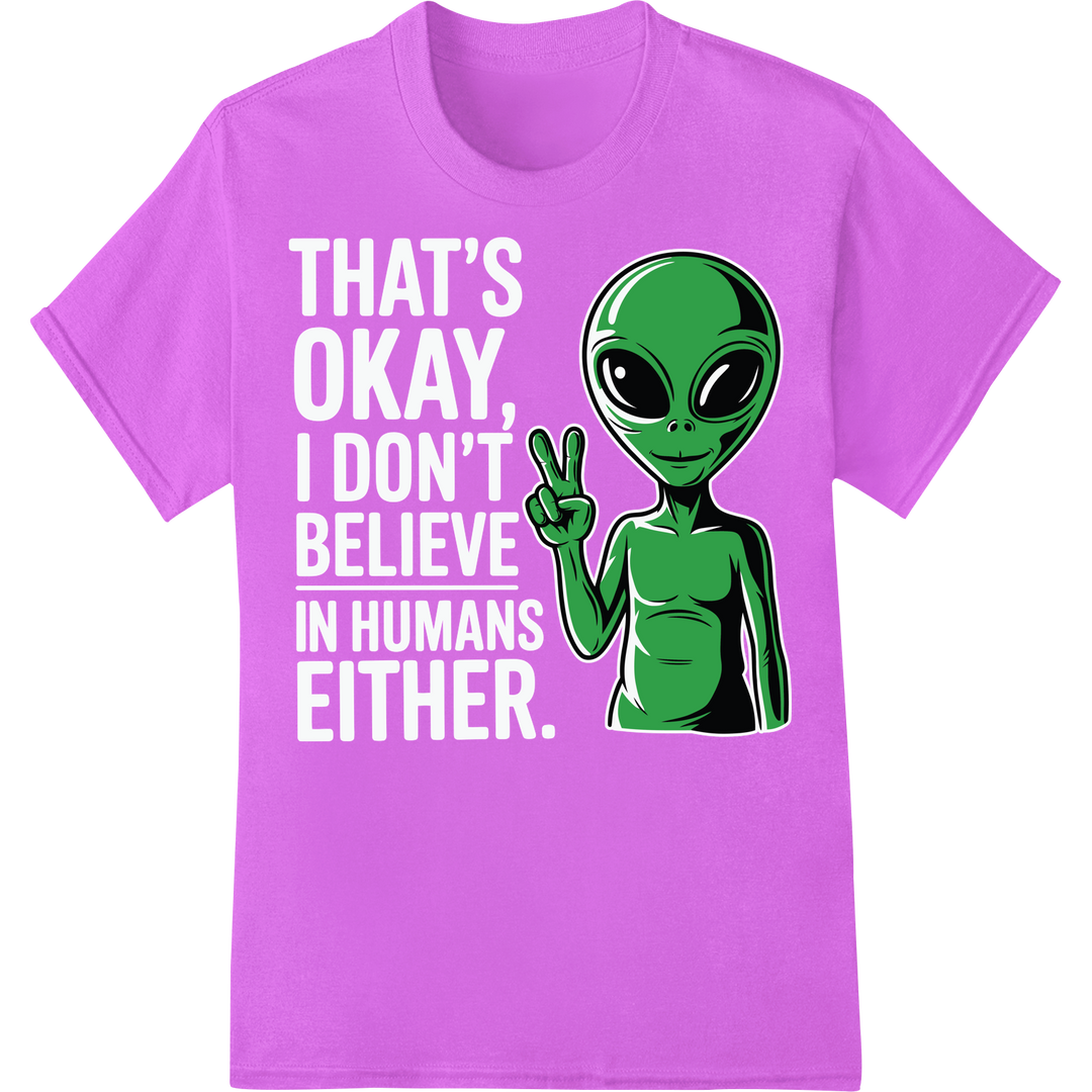 Sarcastic Alien Peace Sign DTF Transfer Print | Super DTF on purple shirt - SUPERDTF-DTF Prints-DTF Transfers-Custom DTF Prints