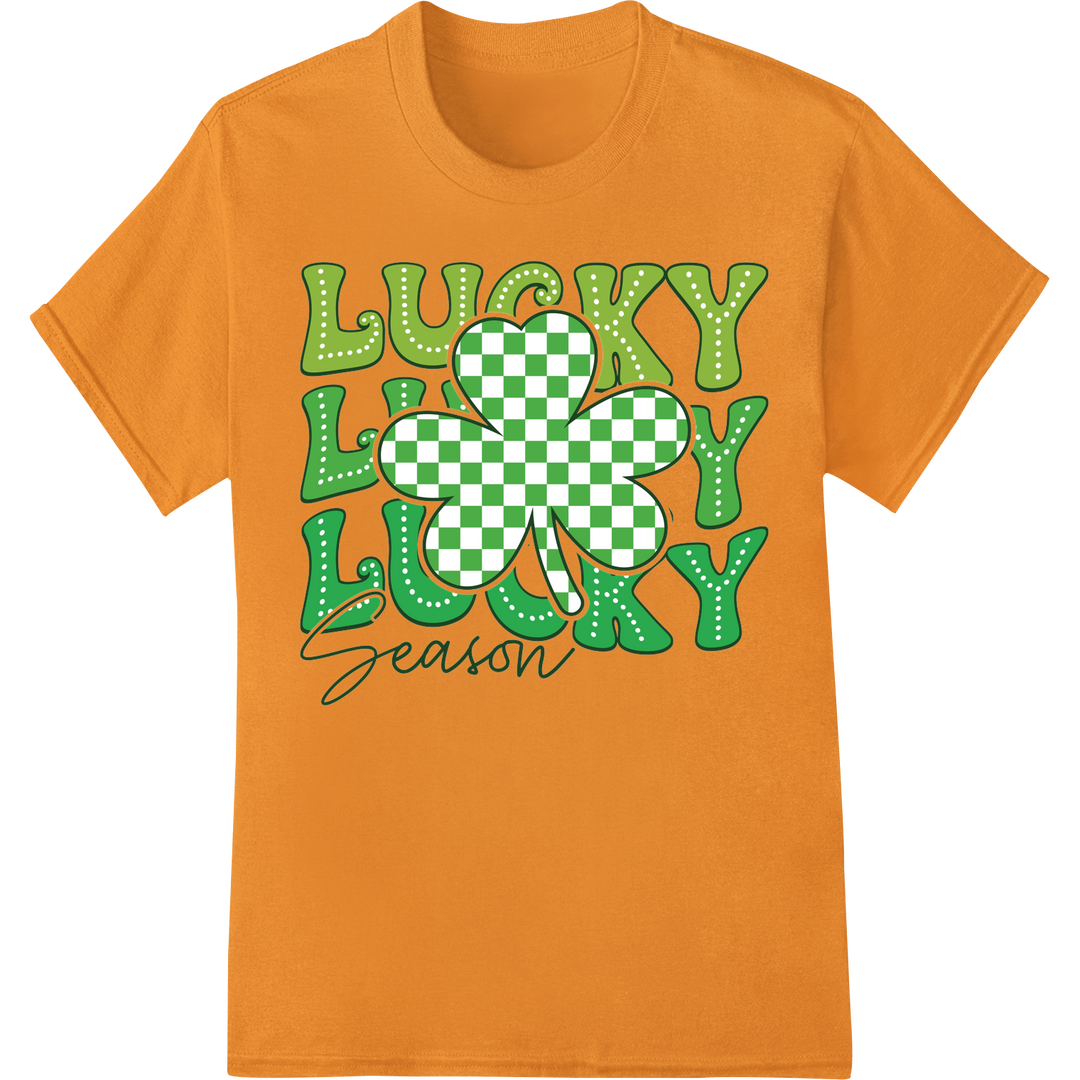 Lucky Shamrock Retro St. Patrick's Day DTF Print Design on orange shirt - SUPERDTF-DTF Prints-DTF Transfers-Custom DTF Prints