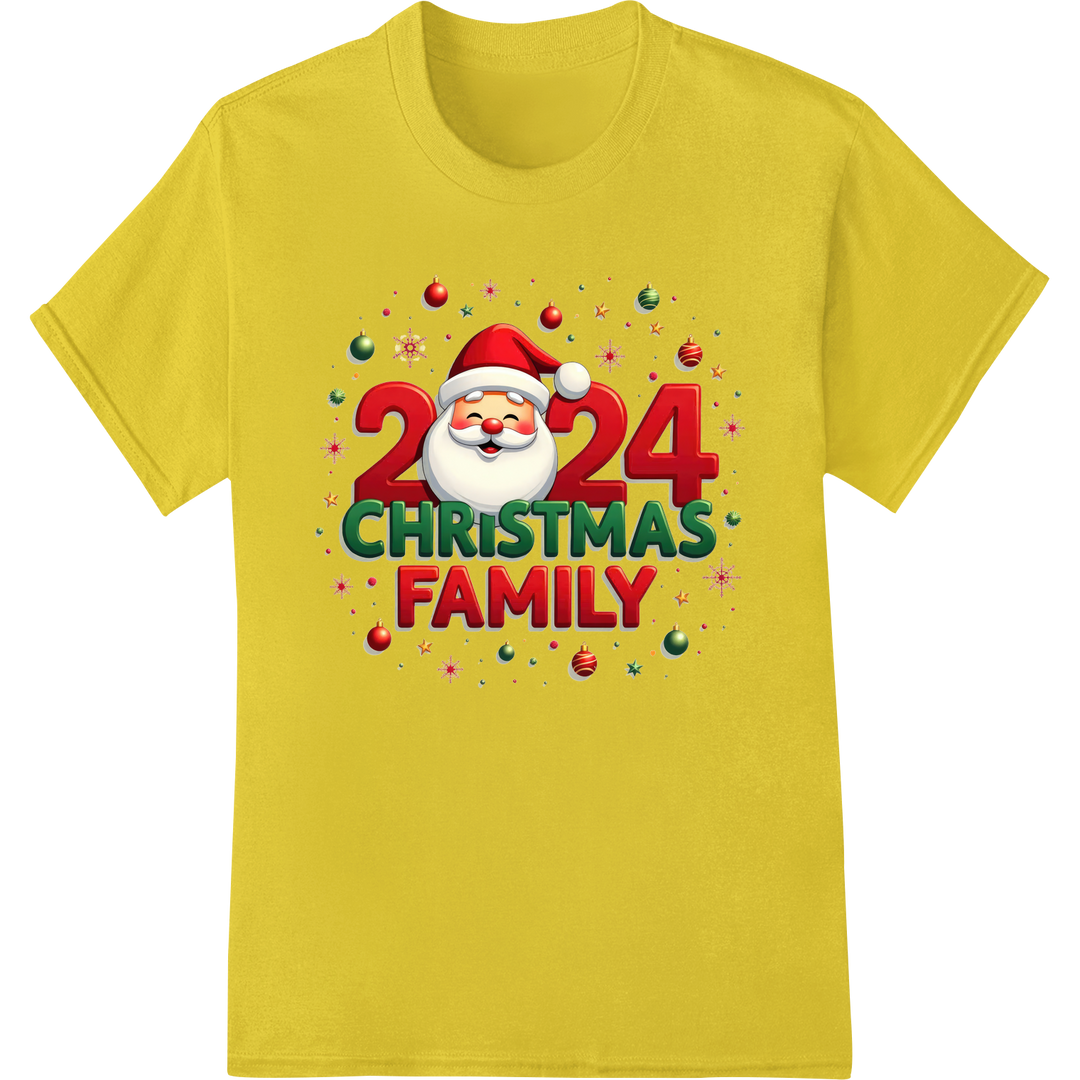 Jolly Santa Family Christmas 2024 DTF Heat Transfer Print on yellow shirt - SUPERDTF-DTF Prints-DTF Transfers-Custom DTF Prints