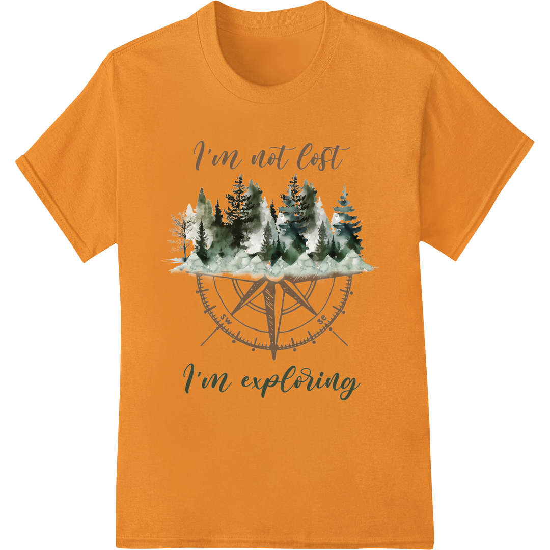 Embrace the Journey: Vintage Compass in Pine Forest Print on orange shirt - SUPERDTF-DTF Prints-DTF Transfers-Custom DTF Prints