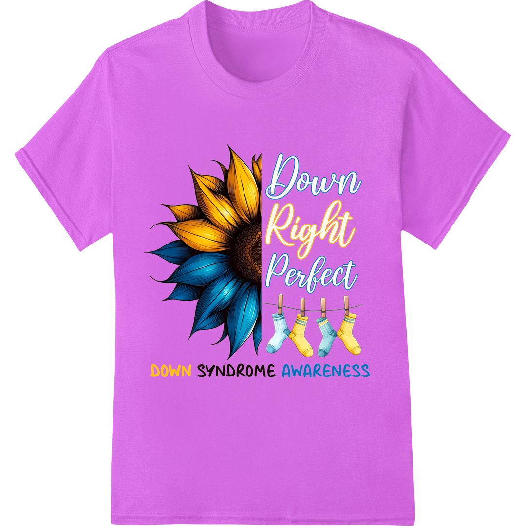 Vibrant Sunflower Down Syndrome Awareness DTF Print on purple shirt - SUPERDTF-DTF Prints-DTF Transfers-Custom DTF Prints