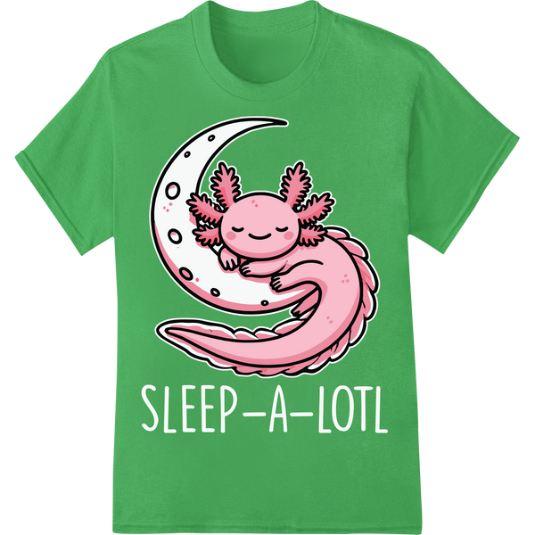 Adorable Axolotl Moon DTF Print Heat Transfer | Cute Design on green shirt - SUPERDTF-DTF Prints-DTF Transfers-Custom DTF Prints