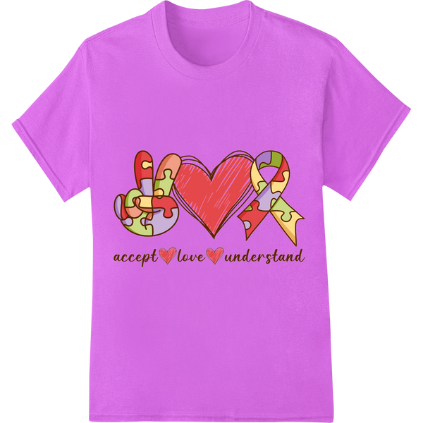 Autism Teacher Gift: Accept Love Understand Puzzle Heart on purple shirt - SUPERDTF-DTF Prints-DTF Transfers-Custom DTF Prints