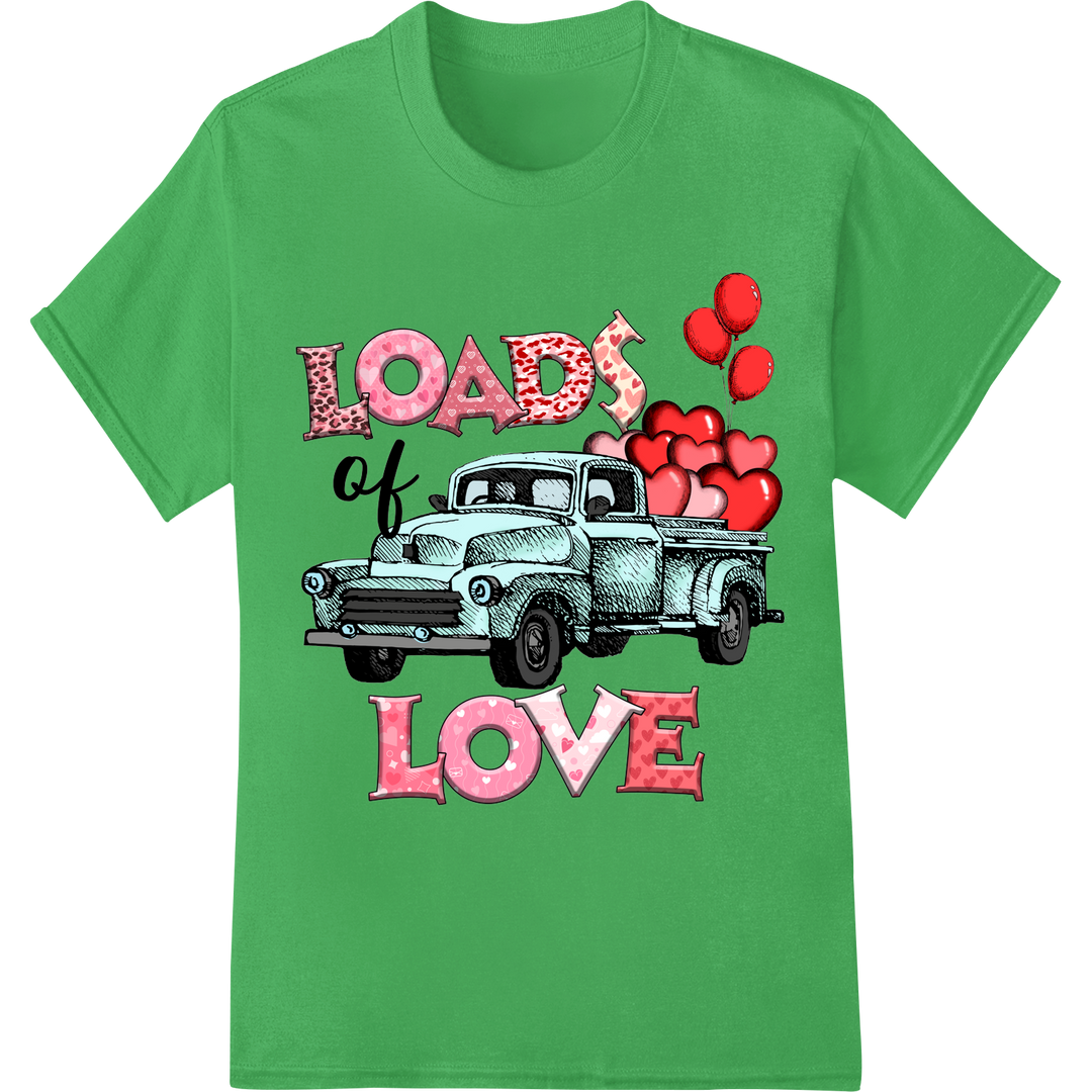 Loads of Love: Vintage Truck Valentine's Camping DTF Print on green shirt - SUPERDTF-DTF Prints-DTF Transfers-Custom DTF Prints