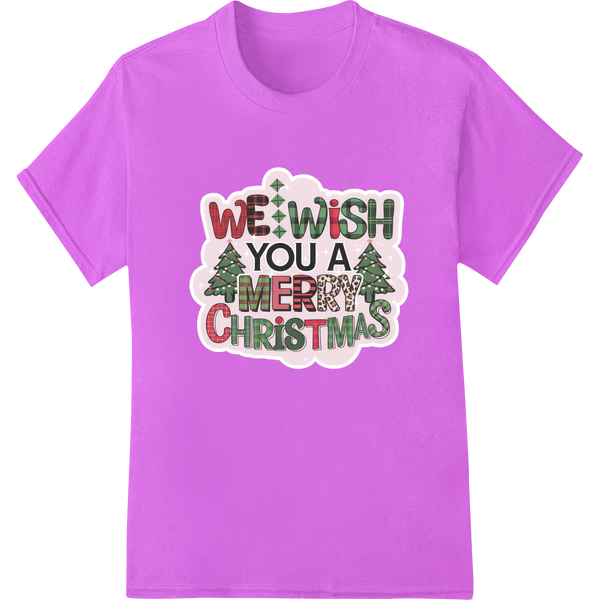 Playful 'We Wish You a Merry Christmas' DTF Print Transfer on purple shirt - SUPERDTF-DTF Prints-DTF Transfers-Custom DTF Prints