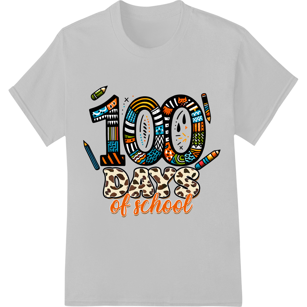 Vibrant 100 Days of School DTF Print Heat Transfer on white shirt - SUPERDTF-DTF Prints-DTF Transfers-Custom DTF Prints