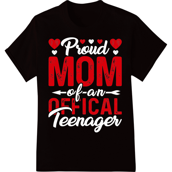 Heartfelt 'MOM OFFICIAL' DTF Print Heat Transfer Design on black shirt - SUPERDTF-DTF Prints-DTF Transfers-Custom DTF Prints