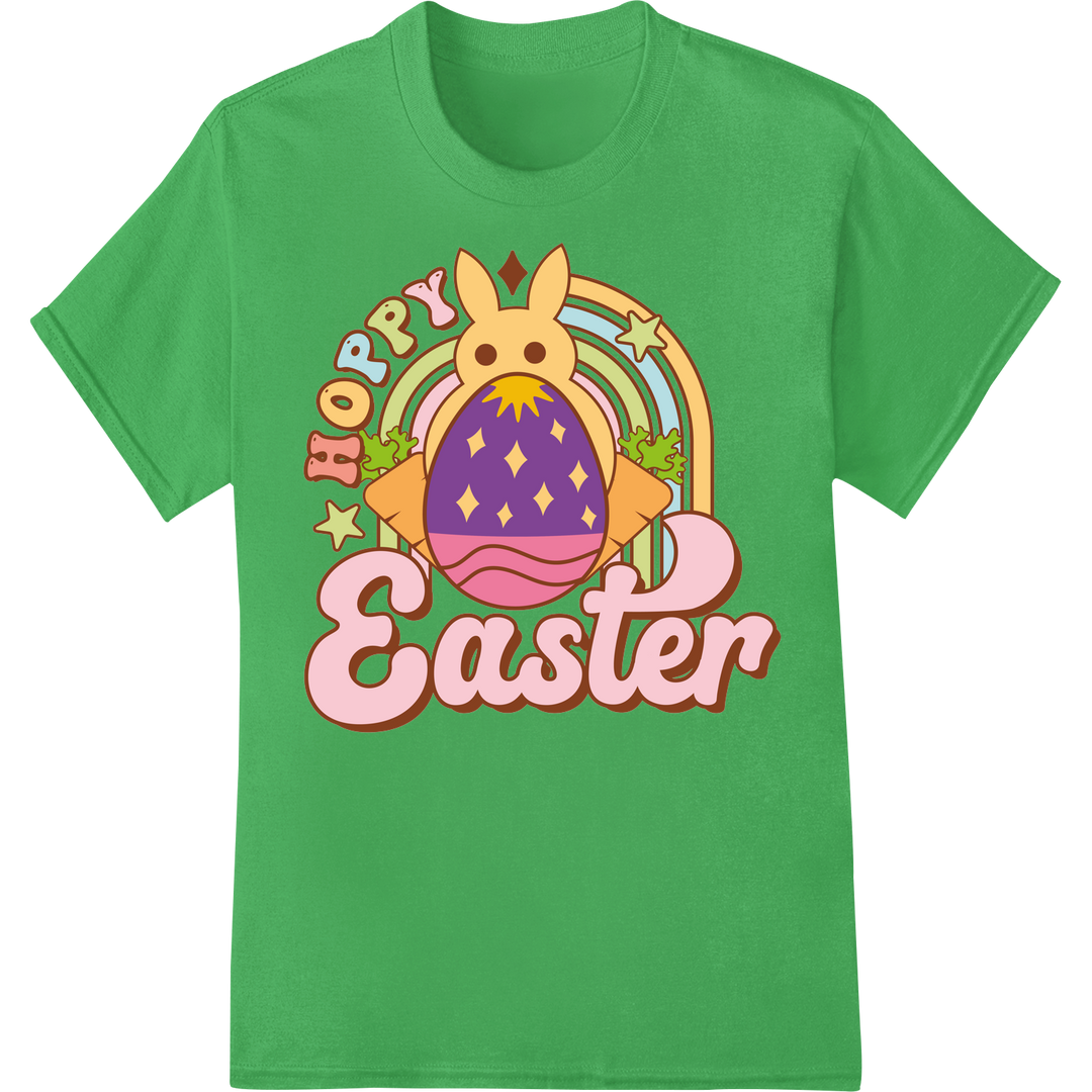 Groovy Easter Bunny Egg Heat Transfer Print | Retro DTF on green shirt - SUPERDTF-DTF Prints-DTF Transfers-Custom DTF Prints