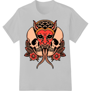 Fierce Oni Demon Skull - Bold Red & Black DTF Print Design - High-quality custom apparel