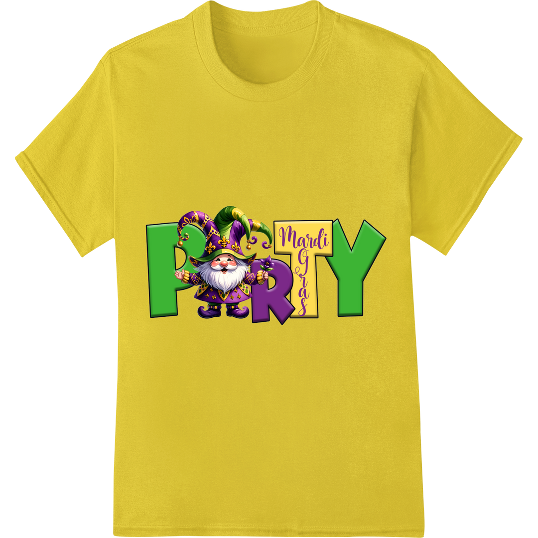 Festive Mardi Gras Jester Gnome DTF Print | Party in Style on yellow shirt - SUPERDTF-DTF Prints-DTF Transfers-Custom DTF Prints