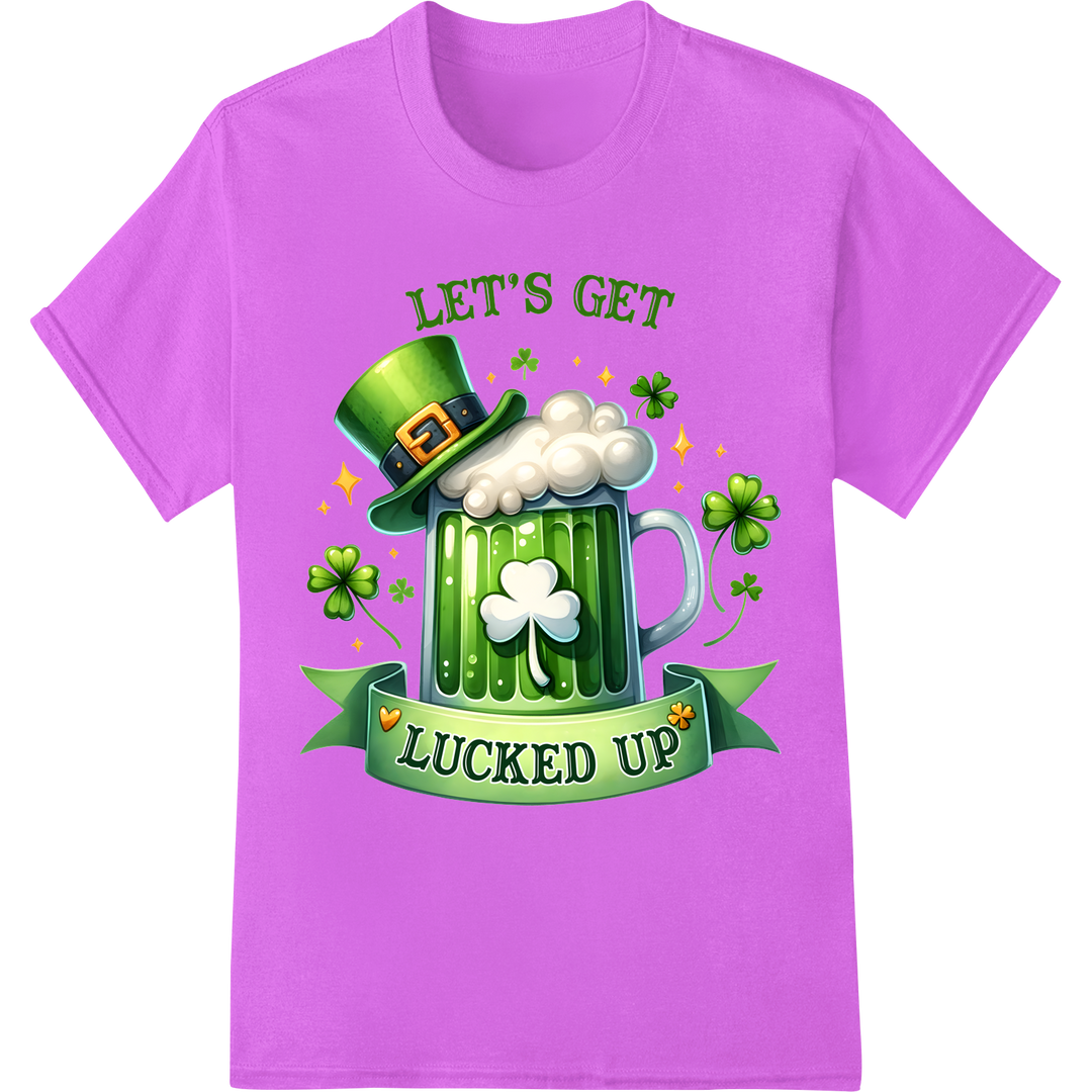 Let's Get Lucked Up! St. Patrick's Day Beer Mug DTF Print on purple shirt - SUPERDTF-DTF Prints-DTF Transfers-Custom DTF Prints