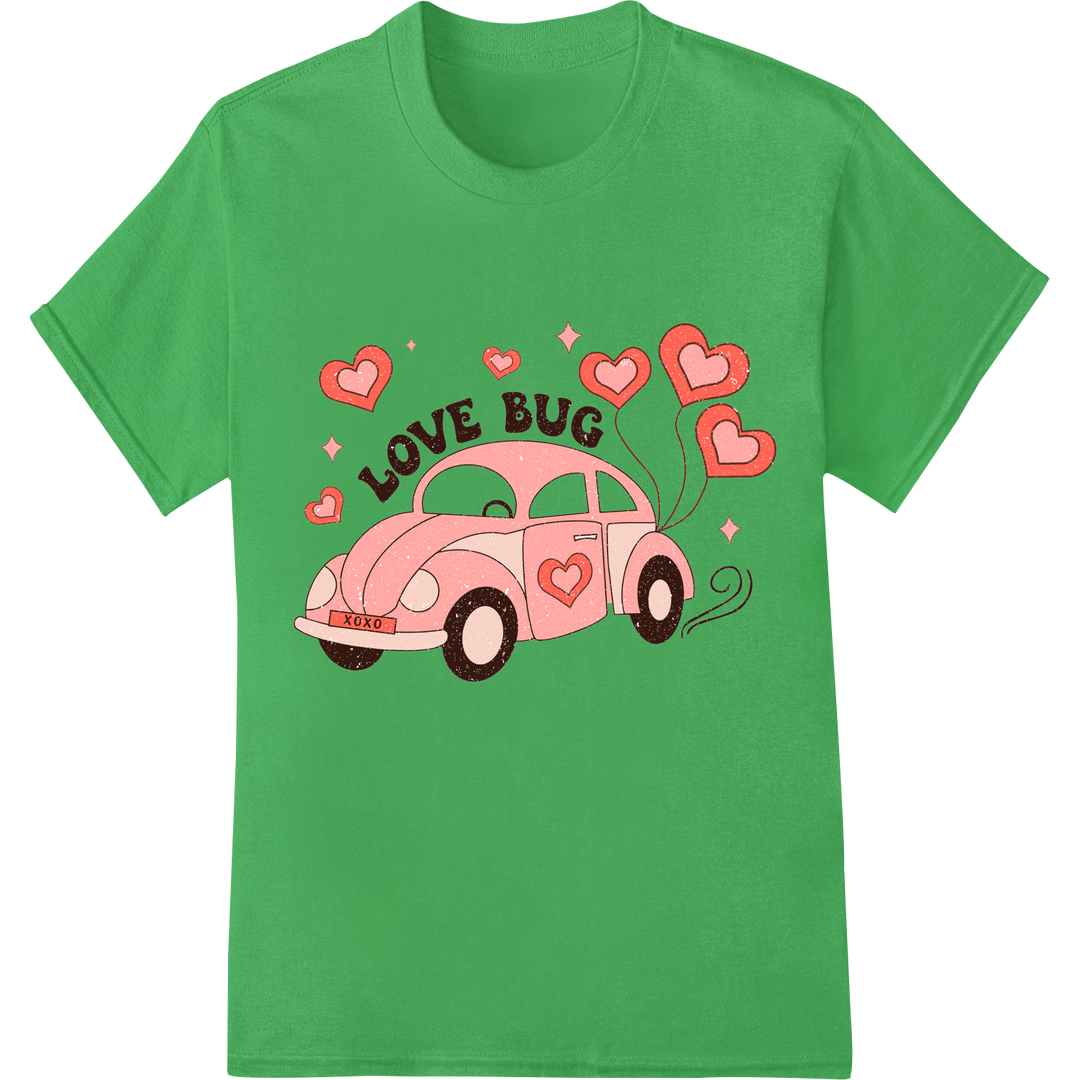 Retro Love Bug Valentine's Day DTF Print Heat Transfer on green shirt - SUPERDTF-DTF Prints-DTF Transfers-Custom DTF Prints