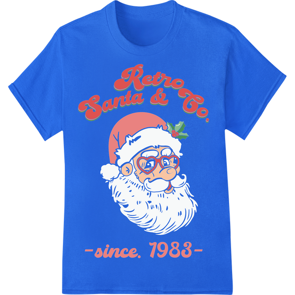 Retro Santa & Co. - Nostalgic Christmas DTF Transfer Print on blue shirt - SUPERDTF-DTF Prints-DTF Transfers-Custom DTF Prints