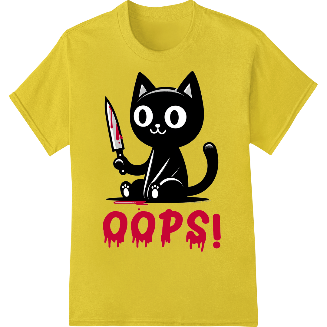 Sarcastic Cat Says 'OOPS!' | Funny Feline DTF Print Transfer on yellow shirt - SUPERDTF-DTF Prints-DTF Transfers-Custom DTF Prints