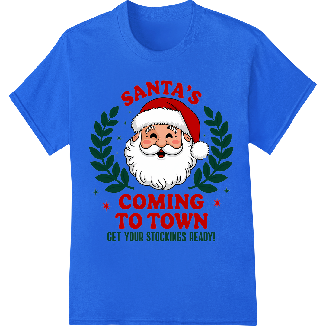 Cheeky Santa DTF Print: Get Your Stockings Ready for Xmas! on blue shirt - SUPERDTF-DTF Prints-DTF Transfers-Custom DTF Prints