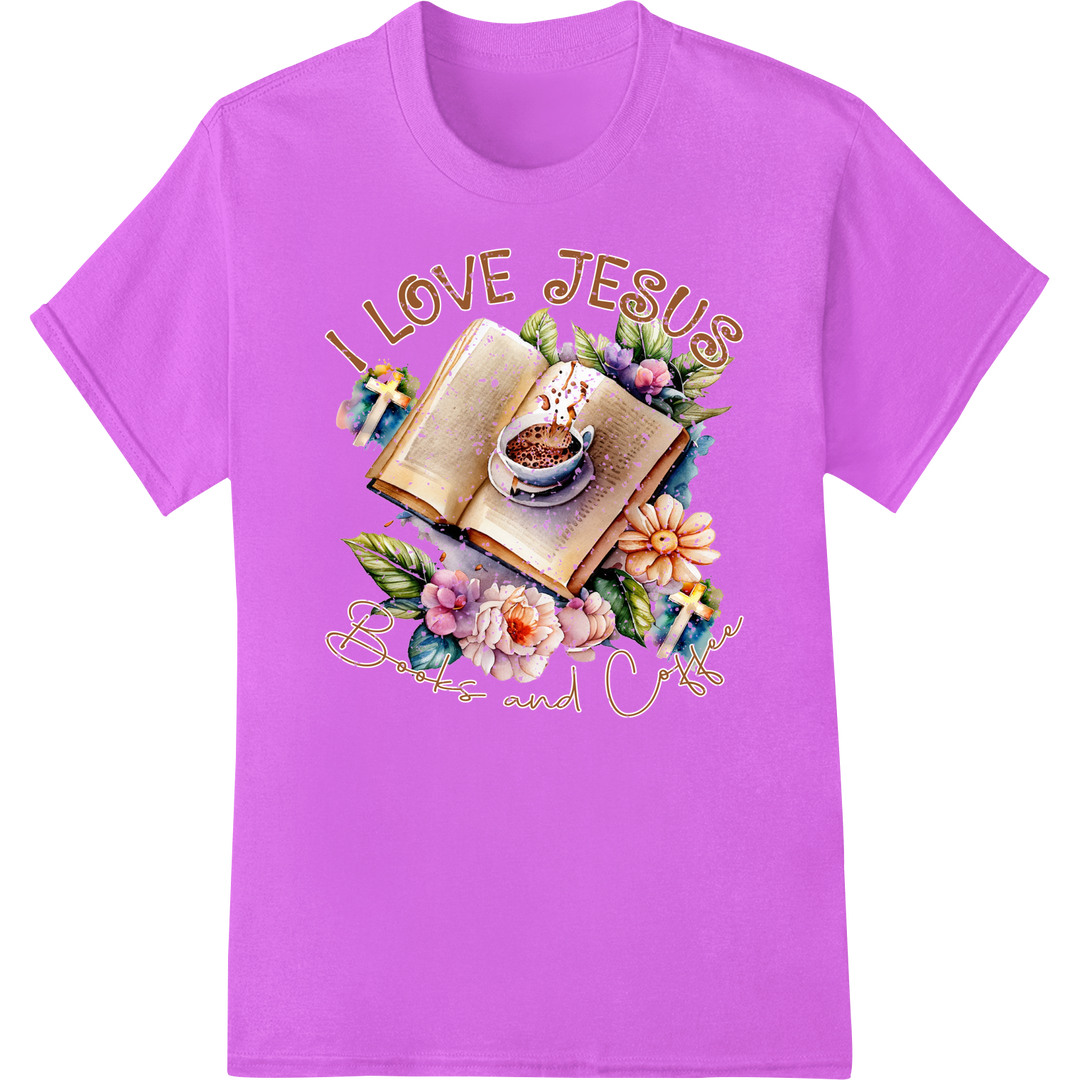 I Love Jesus DTF Print Heat Transfer | Christian Faith Design on purple shirt - SUPERDTF-DTF Prints-DTF Transfers-Custom DTF Prints