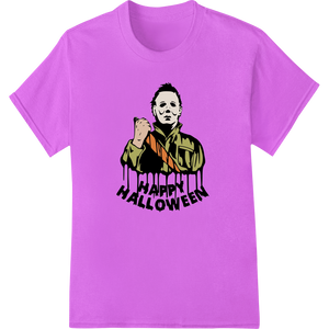 Durable custom apparel applied to Terrifying Michael Myers Halloween Horror DTF Print