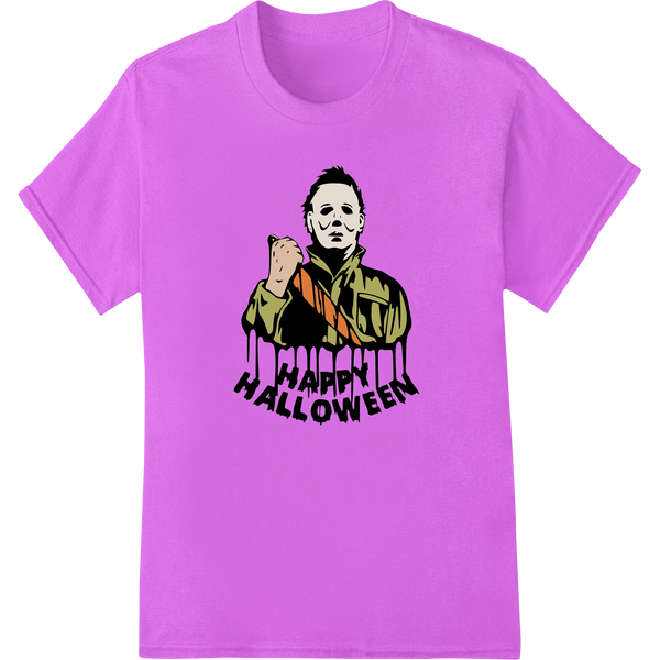 Durable custom apparel applied to Terrifying Michael Myers Halloween Horror DTF Print