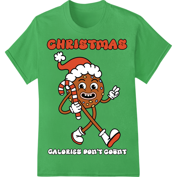 Adorable Christmas Gingerbread Man DTF Print Heat Transfer on green shirt - SUPERDTF-DTF Prints-DTF Transfers-Custom DTF Prints