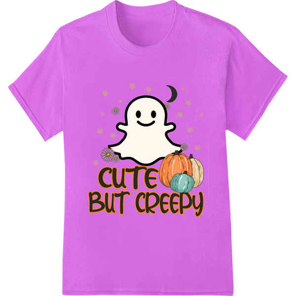 Cute But Creepy: Adorable Ghost Halloween DTF Print on purple shirt - SUPERDTF-DTF Prints-DTF Transfers-Custom DTF Prints