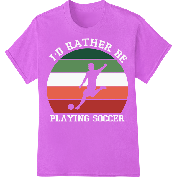 Festive Soccer Player Silhouette DTF Print Heat Transfer on purple shirt - SUPERDTF-DTF Prints-DTF Transfers-Custom DTF Prints