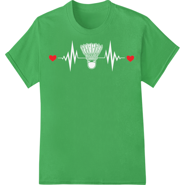 Serve Up Love: Badminton Hearts DTF Print Heat Transfer on green shirt - SUPERDTF-DTF Prints-DTF Transfers-Custom DTF Prints