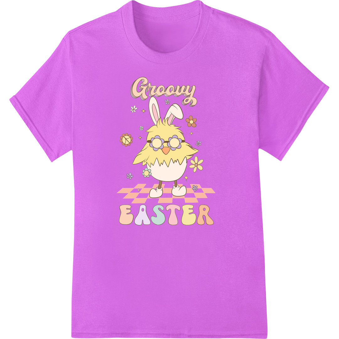 Retro Bunny Vibes: Groovy Easter DTF Print Heat Transfer on purple shirt - SUPERDTF-DTF Prints-DTF Transfers-Custom DTF Prints