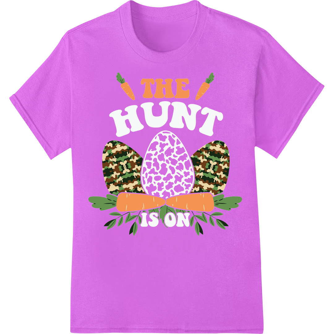 Hop into Easter Fun with Playful Bunny Camo DTF Print on purple shirt - SUPERDTF-DTF Prints-DTF Transfers-Custom DTF Prints