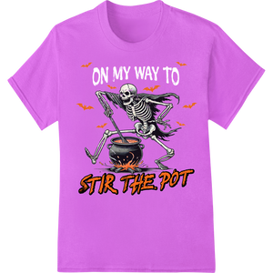 Stir Up Spooky Style with a Skeleton Halloween Heat Transfer showcasing advanced custom merchandise technology