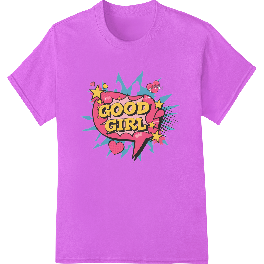 Playful Pop Art "Good Girl" DTF Heat Transfer on purple shirt - SUPERDTF-DTF Prints-DTF Transfers-Custom DTF Prints