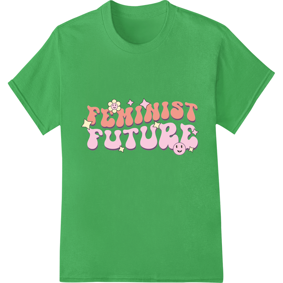 Bold 'FEMINIST' DTF Print Heat Transfer | Women's Rights on green shirt - SUPERDTF-DTF Prints-DTF Transfers-Custom DTF Prints