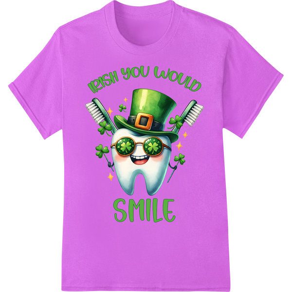 Irish You Would Smile: Festive Dental DTF Print Transfer on purple shirt - SUPERDTF-DTF Prints-DTF Transfers-Custom DTF Prints