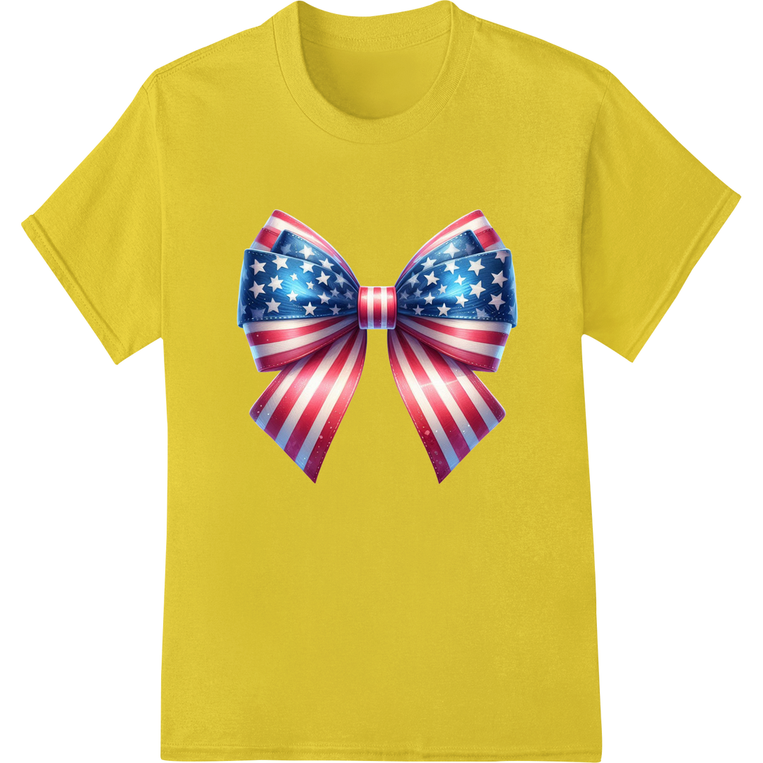 Patriotic 4th of July American Flag Bow DTF Transfer Print on yellow shirt - SUPERDTF-DTF Prints-DTF Transfers-Custom DTF Prints