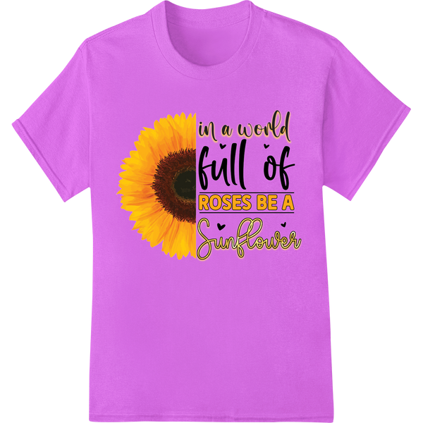 Yellow sunflower with inspirational quote design suitable for DTF (Direct to Film) print transfers on t-shirts and apparel.