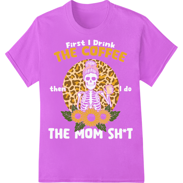 Snarky Mom's Coffee Fix: Leopard & Sunflower DTF Print on purple shirt - SUPERDTF-DTF Prints-DTF Transfers-Custom DTF Prints