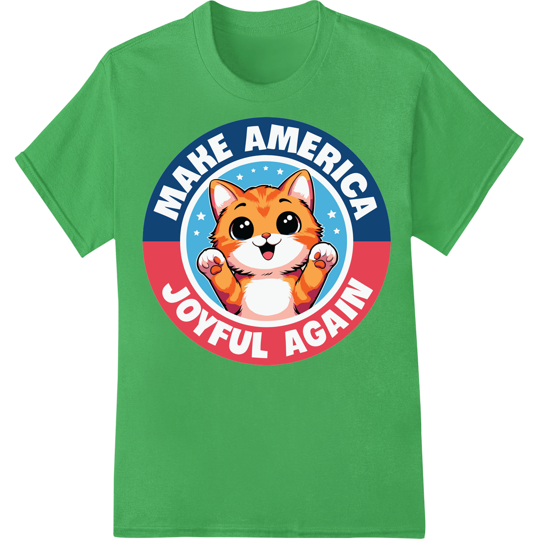 Adorable 'Make America Joyful Again' Cat DTF Print Transfer on green shirt - SUPERDTF-DTF Prints-DTF Transfers-Custom DTF Prints