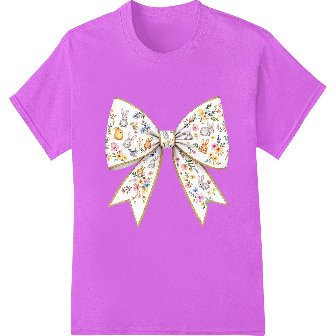 Elegant Easter Bow Floral Print Heat Transfer | DTF Print on purple shirt - SUPERDTF-DTF Prints-DTF Transfers-Custom DTF Prints