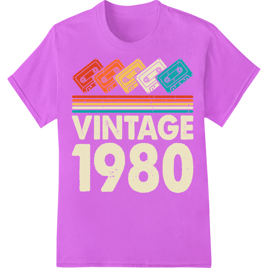 Vintage 1980 Cassette Retro Music DTF Print Heat Transfer on purple shirt - SUPERDTF-DTF Prints-DTF Transfers-Custom DTF Prints