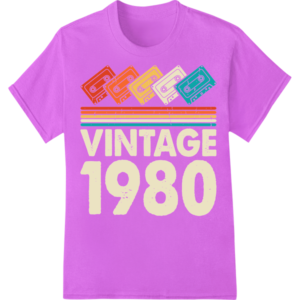 Vintage 1980 Cassette Retro Music DTF Print Heat Transfer on purple shirt - SUPERDTF-DTF Prints-DTF Transfers-Custom DTF Prints