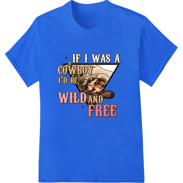 Cowboy Dog: Wild and Free Western DTF Print Heat Transfer on blue shirt - SUPERDTF-DTF Prints-DTF Transfers-Custom DTF Prints