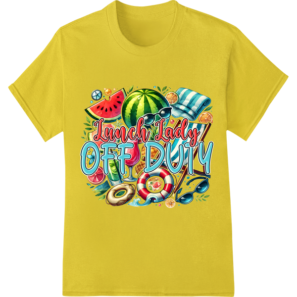 Vibrant 'Lunch Lady Off Duty' Summer DTF Print Heat Transfer on yellow shirt - SUPERDTF-DTF Prints-DTF Transfers-Custom DTF Prints