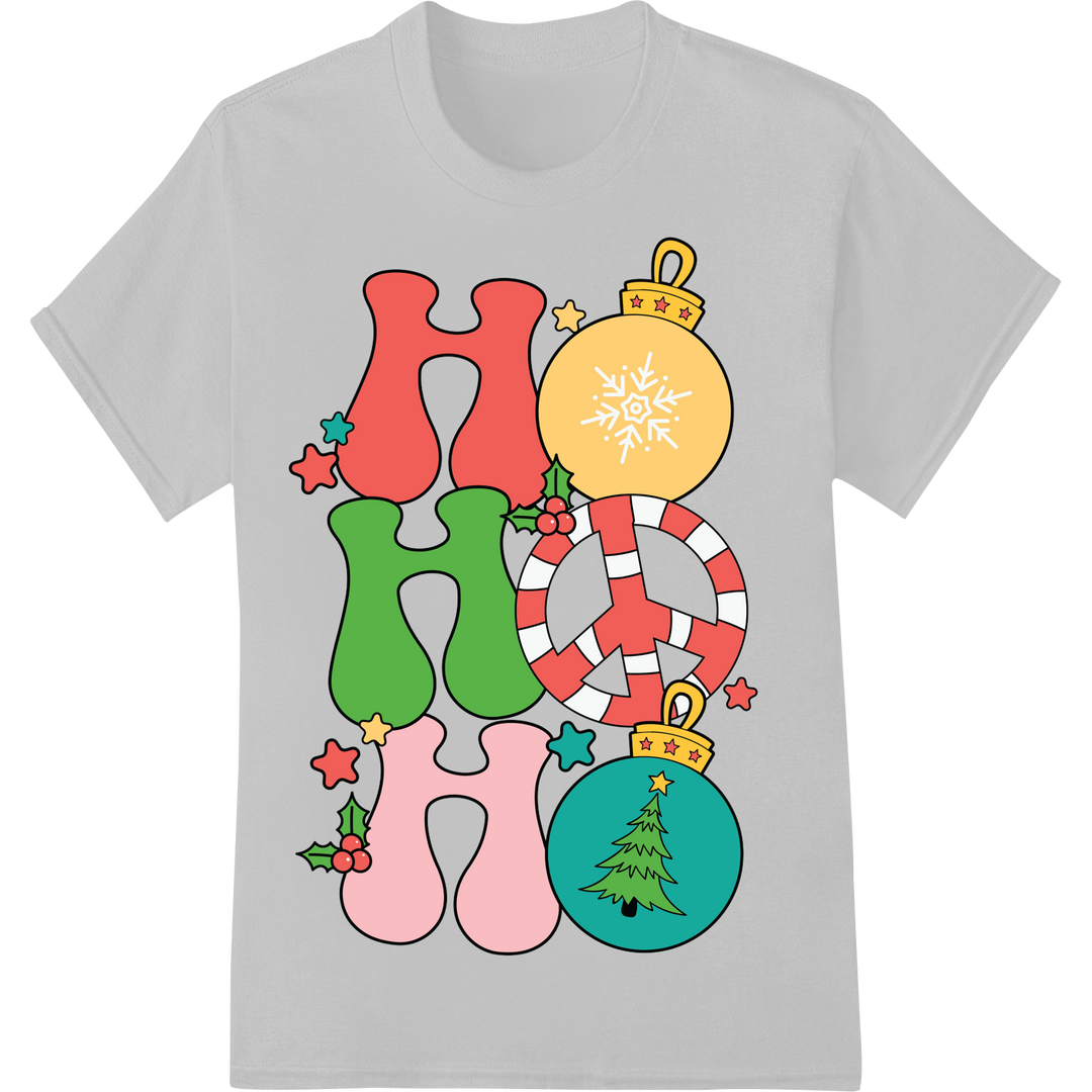 Groovy Christmas Ornaments: Retro Holiday DTF Print on white shirt - SUPERDTF-DTF Prints-DTF Transfers-Custom DTF Prints